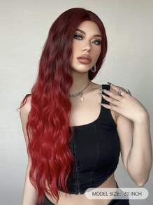 HAIRCUBE Middle parting gradient red long curly hair wig for Women,  Synthetic Wavy Curly Hair 30 Inch - Ombre - View 4
