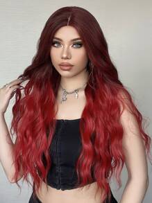 HAIRCUBE Middle parting gradient red long curly hair wig for Women,  Synthetic Wavy Curly Hair 30 Inch - Ombre - View 7