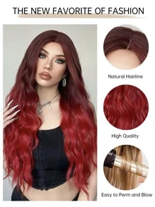 HAIRCUBE Middle parting gradient red long curly hair wig for Women,  Synthetic Wavy Curly Hair 30 Inch - Ombre - View 9