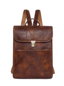 中等翻蓋背包針腳細節復古金屬裝飾 - 棕色 - 查看 7