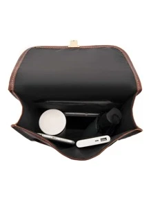 中等翻蓋背包針腳細節復古金屬裝飾 - 棕色 - 查看 2