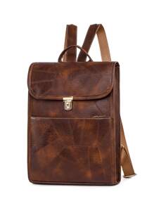 中等翻蓋背包針腳細節復古金屬裝飾 - 棕色 - 查看 6