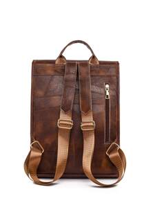 中等翻蓋背包針腳細節復古金屬裝飾 - 棕色 - 查看 5