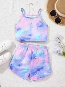 Sparklyn 2pcs Girls Colorful Print Camisole Top And Shorts Set - Multicolor - View 1