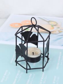 1 candelero de hierro, candelabro creativo negro Ginkgo Biloba y diseño de jaula de pájaros para el hogar - Negro - Ver 3