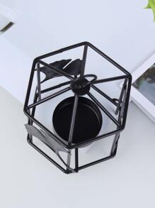 1 candelero de hierro, candelabro creativo negro Ginkgo Biloba y diseño de jaula de pájaros para el hogar - Negro - Ver 4