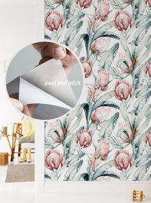1roll Self-Adhesive Waterproof PVC Wall Paper, Modern Floral Pattern Wall Adhesive Roll For Home Easter - Multicolor - View 2