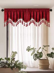 1入組紅色窗幔現代滌綸流蘇飾邊家居窗簾帷幔 - 紅色 - 查看 1