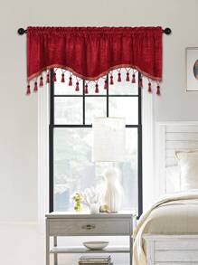 1入組紅色窗幔現代滌綸流蘇飾邊家居窗簾帷幔 - 紅色 - 查看 4