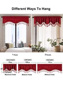1入組紅色窗幔現代滌綸流蘇飾邊家居窗簾帷幔 - 紅色 - 查看 3