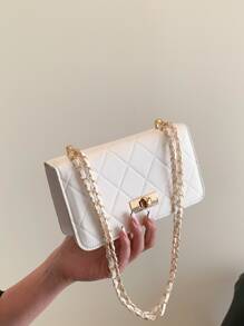 Bolsa cuadrada mini con diseño metal con cadena moda - Blanco - Ver 1