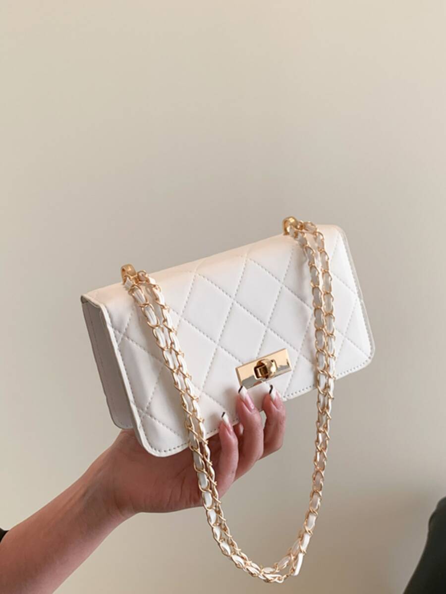 Bolsa cuadrada mini con diseño metal con cadena moda - Blanco - Ver 1