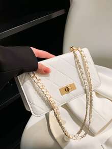 Bolsa cuadrada mini con diseño metal con cadena moda - Blanco - Ver 2