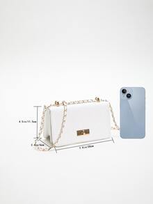 Bolsa cuadrada mini con diseño metal con cadena moda - Blanco - Ver 3