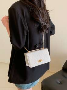 Bolsa cuadrada mini con diseño metal con cadena moda - Blanco - Ver 4