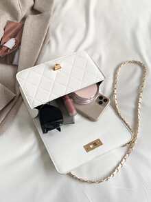 Bolsa cuadrada mini con diseño metal con cadena moda - Blanco - Ver 5