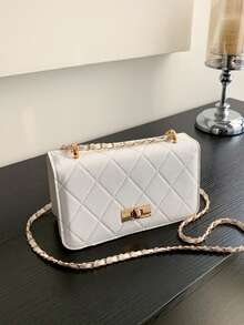 Bolsa cuadrada mini con diseño metal con cadena moda - Blanco - Ver 6