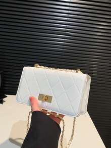 Bolsa cuadrada mini con diseño metal con cadena moda - Blanco - Ver 7