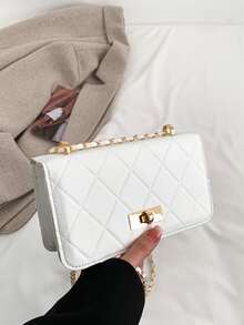 Bolsa cuadrada mini con diseño metal con cadena moda - Blanco - Ver 8