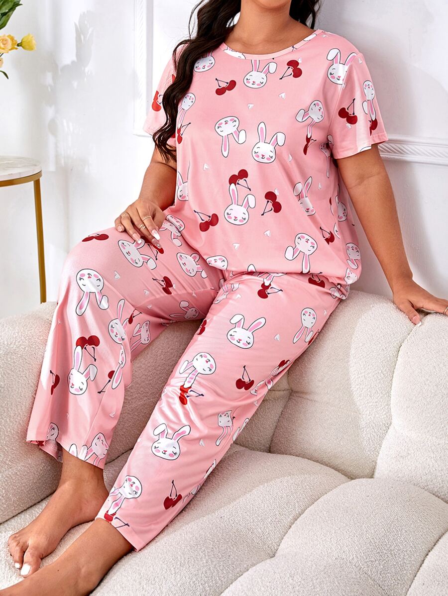 Plus Cartoon Graphic PJ Set - Pink - View 1