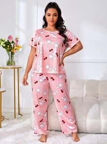 Plus Cartoon Graphic PJ Set - Pink - View 2