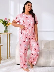 Plus Cartoon Graphic PJ Set - Pink - View 5