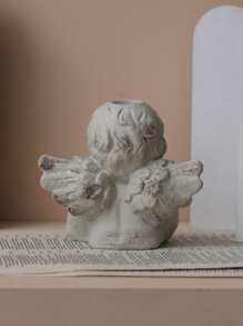 1pc Polyresin Candle Holder, Creative Angel Design Candle Stand For Home - Grey - View 2