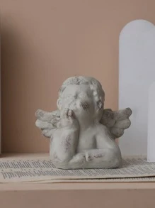 1pc Polyresin Candle Holder, Creative Angel Design Candle Stand For Home - Grey - View 3