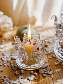 1pc Glass Candle Holder, Creative Crown Design Candle Stand For Home - Clear - View 1