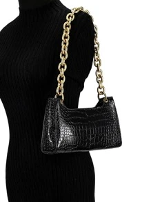 Minimalist Style Shoulder Bag Strap With Metal Chain - Gold - View 4