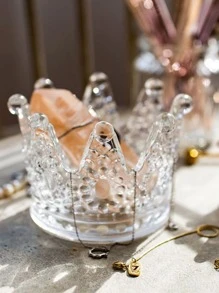 1pc Glass Candle Holder, Creative Crown Design Candle Stand For Home - Clear - View 6