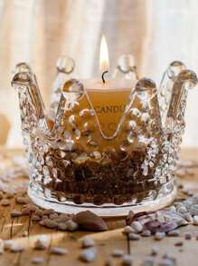 1pc Glass Candle Holder, Creative Crown Design Candle Stand For Home - Clear - View 7