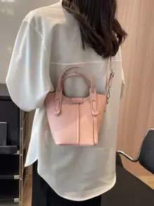 女士迷你粉色手提包、托特包、水桶包 - 粉色 - 查看 3
