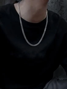 男士極簡鏈條樣式項鍊 - 銀色 - 查看 1