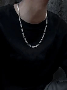 男士極簡鏈條樣式項鍊 - 銀色 - 查看 3