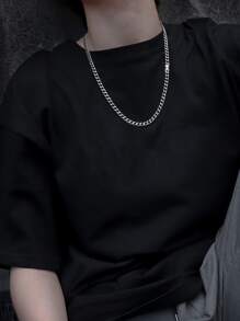 男士極簡鏈條樣式項鍊 - 銀色 - 查看 4
