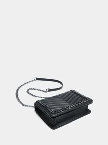 Elegant,,Old MoneyChevron Pattern Square Bag Chain Decor Flap For Work Metal Chain Crossbody Clutch Bag, PU Leather Textured Handbag, Classic Versatile Fashion Shoulder BagClassic,CasualFor Teen Girls Women College Students,Rookies & White-collar Workers