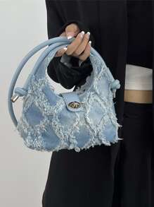 小手提包毛邊細節轉鎖 - 藍色 - 查看 1