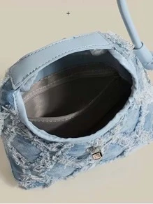 小手提包毛邊細節轉鎖 - 藍色 - 查看 4