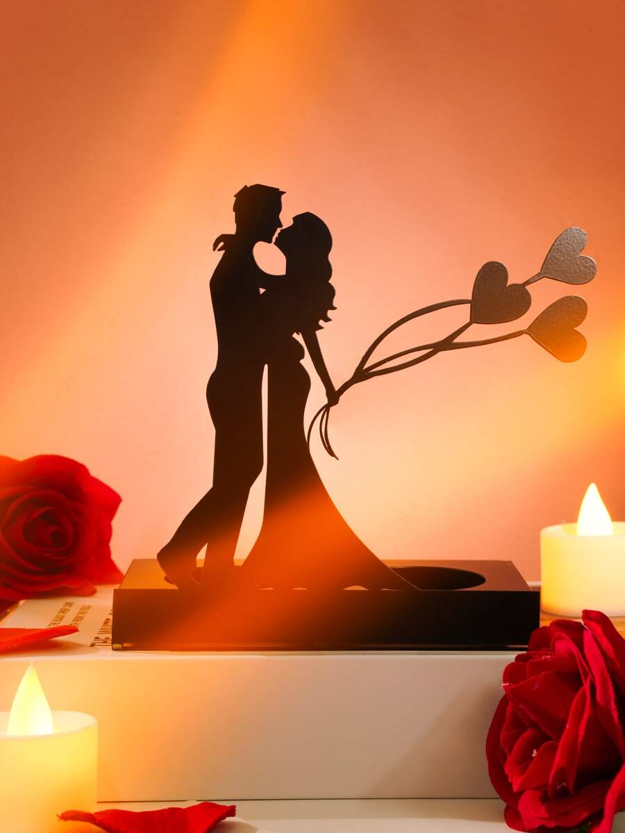 1pc Iron Candle Holder, Creative Figure Decor Candle Stand For Home - Black - View 1