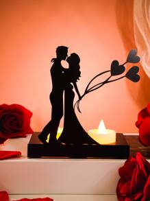 1pc Iron Candle Holder, Creative Figure Decor Candle Stand For Home - Black - View 2