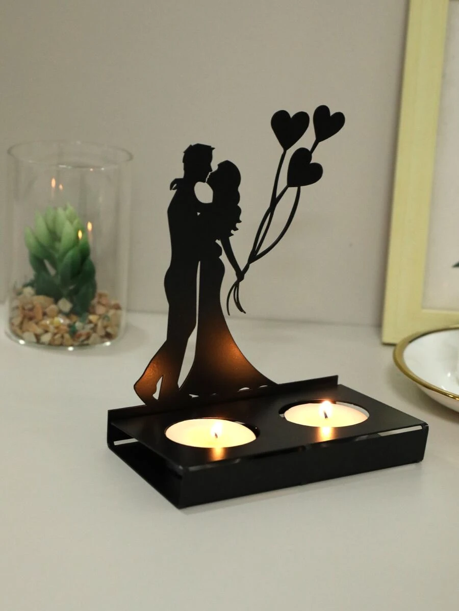 1pc Iron Candle Holder, Creative Figure Decor Candle Stand For Home - Black - View 1