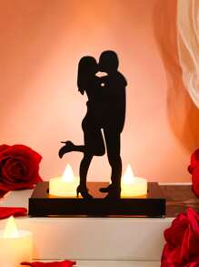 Candelabro de hierro de 1 pieza, soporte de vela de decoración de figura creativa para el hogar - Negro - Ver 1