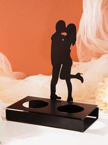 Candelabro de hierro de 1 pieza, soporte de vela de decoración de figura creativa para el hogar - Negro - Ver 2