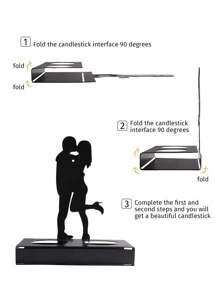 Candelabro de hierro de 1 pieza, soporte de vela de decoración de figura creativa para el hogar - Negro - Ver 4