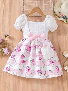 Đầm bé gái viền lá sen Tranh thêu Hoa Sọc Boho - Nhiều màu - Xem 1