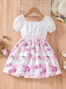 Đầm bé gái viền lá sen Tranh thêu Hoa Sọc Boho - Nhiều màu - Xem 2