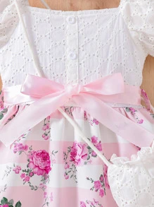 Đầm bé gái viền lá sen Tranh thêu Hoa Sọc Boho - Nhiều màu - Xem 3