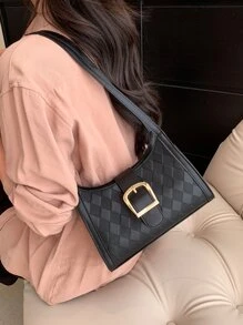 幾何浮雕法棍包搭扣裝飾 - 黑色 - 查看 5