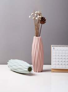 1 件时尚圆柱形浅绿色仿陶瓷塑料花瓶，带人造蒲苇花，北欧风格，质地细腻，适用于家居装饰、客厅、婚礼中心装饰、餐桌装饰、房间装饰、插花礼品套装 - 白色 - 查看 5